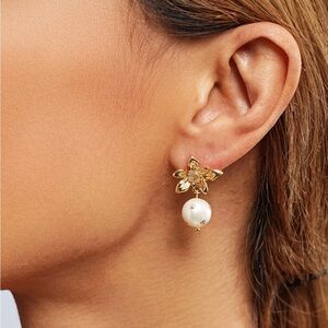 Angie 18K Gold Floral Pearl Drop Earring